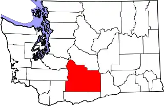 Mapa de Washington con la ubicación del condado de Yakima