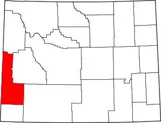 Mapa de Wyoming con la ubicación del condado de Lincoln