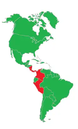 Distribución de Cavanillesia platanifolia, en rojo los lugares donde habita.