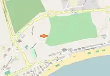 Mapa que muestra la ubicación del edificio Intempo. Puede verse la Playa de Poniente de Benidorm.