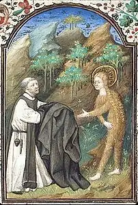 San Zósimo cubre con su manto la desnudez de Santa María Egipcíaca.