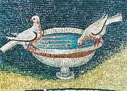 Palomas en el mausoleo de Gala Placidia (425-430), mosaico paleocristiano.
