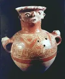 Urna funeraria decorada(múcura) de la Cultura Maya.
