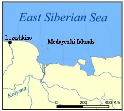 Localización de las islas Medvezhi
