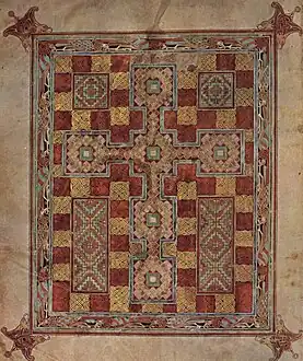 Página-tapiz del Evangeliario de Lindisfarne.