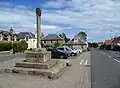 Mercat cross en Cockburnspath, Berwickshire, Escocia.