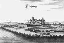 El Erichsburg de 1530, nombrado por Erico en un grabado en cobre alrededor de 1650 de Merian