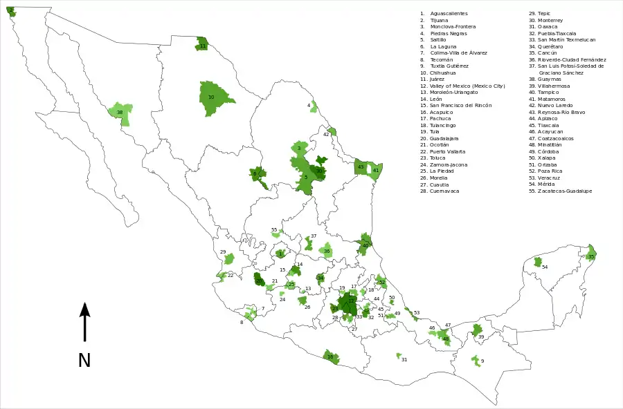 Áreas metropolitanas de México.