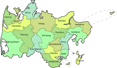 Mapa de municipios de Midtjylland.