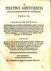 Tomo VIII de la Historia de las iglesias de Aragón, impreso en 1797 por "Miguel de Cosculluela"