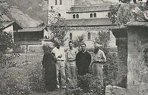 La iglesia entre los años 1937 y 1945. De izquierda a derecha: Francis Goré, Robert Chappelet, Christian Simonnet, Angelin Lovey y Louis Duc.