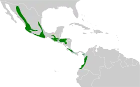 Distribución geográfica del mosquero moñudo común.