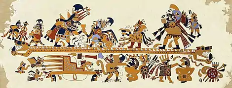 El sacrificio ritual mochica de prisioneros aparece representado en infinidad de cerámicas y relieves pintados en las huacas.