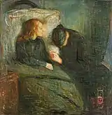 Edvard Munch, La niña enferma, 1896. La segunda en la serie fue completada mientras el artista vivía en París, Konstmuseet, Gotemburgo.