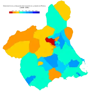 Crecimiento de la población por municipio entre 2008 y 2018