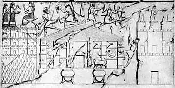 Representación del saqueo del templo de Jaldi en Musasir.