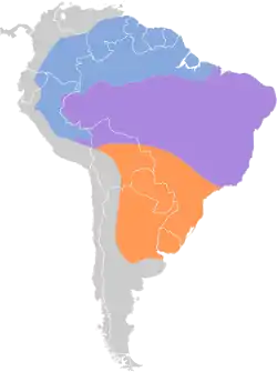 Distribución geográfica del bienteveo rayado meridional.