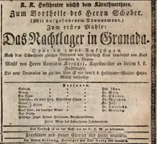 Cartel de la ópera Das Nachtlager von Granada. Año 1834.