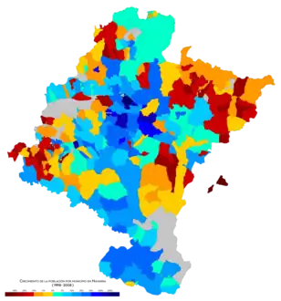 Crecimiento de la población por municipio entre 1998 y 2008.