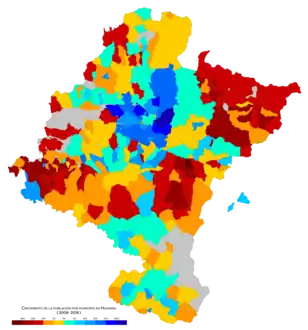 Crecimiento de la población por municipio entre 2008 y 2018.