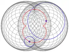 Evoluta de la nefroide (hay 60 círculos correspondientes al parámetro t tomando como valores los múltiplos de 6.)