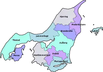 Mapa de municipios de Nordjylland.