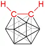 O-carborano, los átomos de hidrógeno unidos al boro se han omitido para mayor claridad.