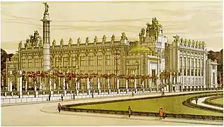 Boceto arquitectónico de Otto Wagner para el concurso del Palacio de la Paz de La Haya, 1905.