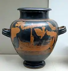 El marinero Ulises y las sirenas, decorando un vaso ático hacia 480-470 a. C. Museo Británico.