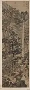 Wen Zhengming. 1549. Árboles viejos cerca de una cascada fría. Rollo vertical, tinta y colores sobre seda. Museo del Palacio Nacional