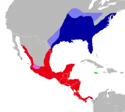 Distribución de Oryzomys couesi (en rojo) y de otras especies del género Oryzomys.