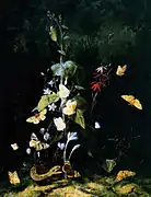 Plantas silvestres y mariposas en un paisaje boscoso (1670)