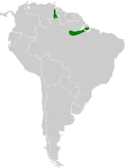 Distribución geográfica del anambé cariverde.