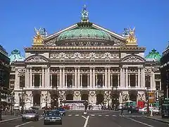 Fachada de la Palais Garnier (1875), Paris, ejercicio ecléctico presenta en este frente un estilo claramente barroco
