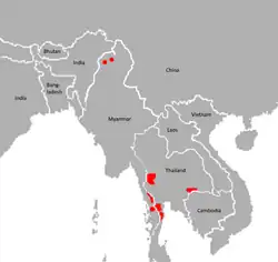 Área de distribución del tigre de Indochina