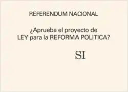 Papeleta de voto favorable al SI utilizada en el referénduma sobre la Ley para la Reforma Política.