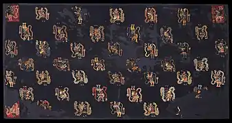 Manto Paracas decorado con diseños de deidades mitológicas.