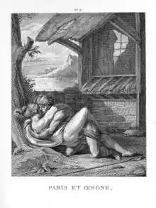 Grabado de Agostino Carracci: Paris y Enone (Paride ed Enone).