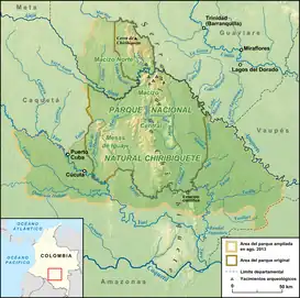 Mapa del Parque nacional ubicado alrededor de la serranía.