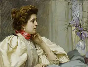 Portrait d'une dame avec un foulard rouge o Retrato de una dama con un pañuelo rojo.