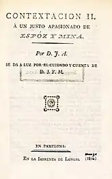 Impreso que exalta la "heroica conducta" de Francisco Espoz y Mina en la guerra de la Independencia publicado en marzo de 1814