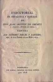 Ejecutoria de hidalguía por Paulino Longás "Impresor del Real Consejo" (1818)