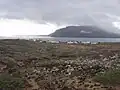 Panorama de Pedro Barba, de fondo se aprecia la isla de Lanzarote