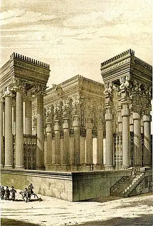 Reconstrucción romántica de la Apadana de Persépolis, siglo V a. C.