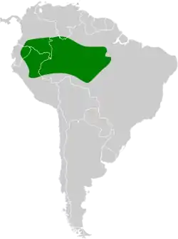 Distribución geográfica del cotinga rojo cuellinegro.