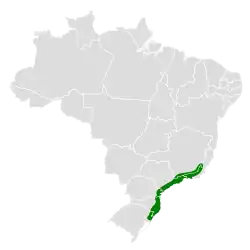 Distribución geográfica del orejerito de Serra do Mar.