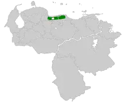 Distribución geográfica del orejerito venezolano.