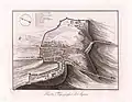 Imagen topográfica de la ciudad de Arpino extraída del volumen "Viaje a las antiguas ciudades del Lacio", de Marianna Dionigi Candidi, 1809.