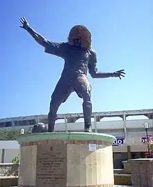 Estatua del Pibe Valderrama en el Estadio Eduardo Santos.