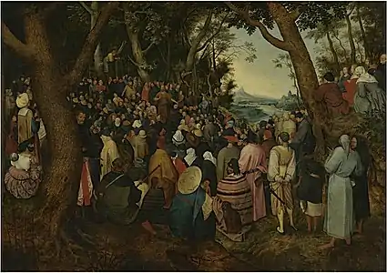 Copia de Pieter Brueghel el Joven de la obra de su padre La predicación de San Juan Bautista (después de 1616), en el Museo Groeninge en Brujas, omitiendo al hombre barbudo de negro que se volvía hacia el espectador en el original.